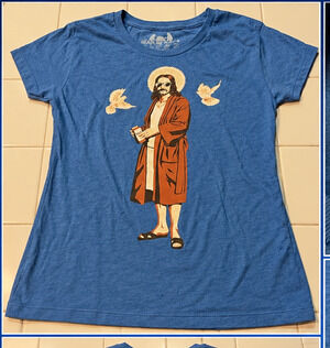 Headline Shirts Jesus The Dude Big Lebowski Graphic Tee Blue Women’s Small